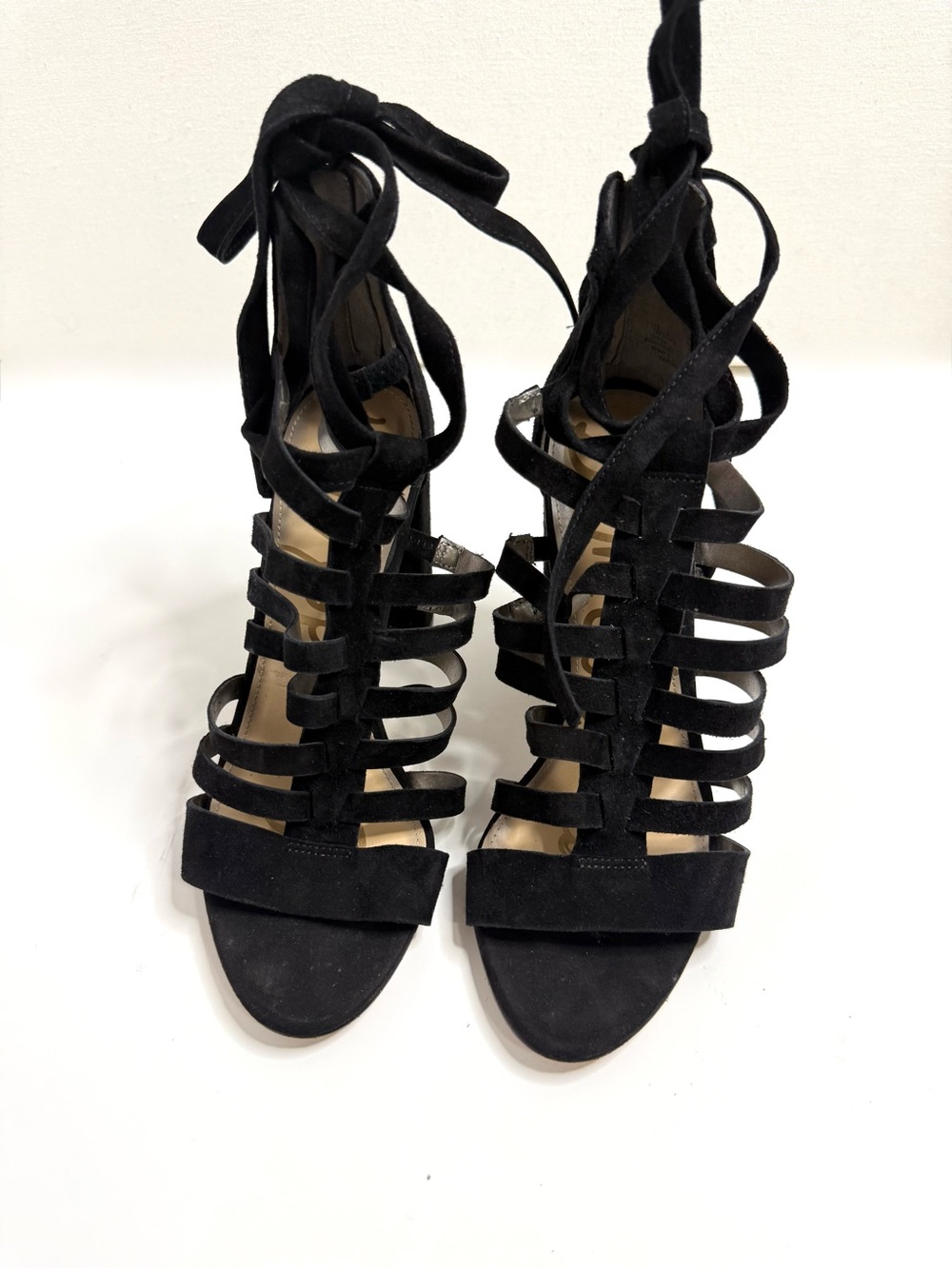 Sam Edelman Black Strappy Suede Gladiator Lace-Up Block  Heels Size 7